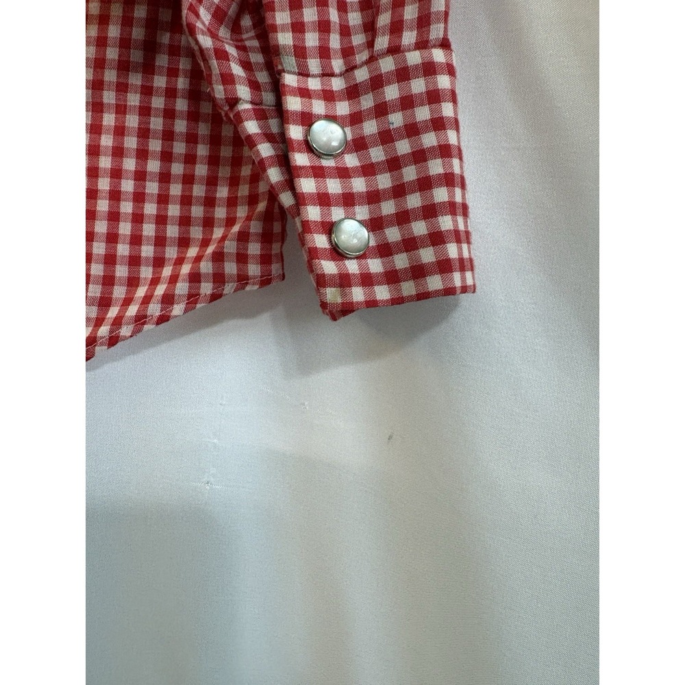 Vintage 70s Sears Western Pearl Snap Shirt Red White Cowboy Button Boy's Size 6 - Picture 6 of 7